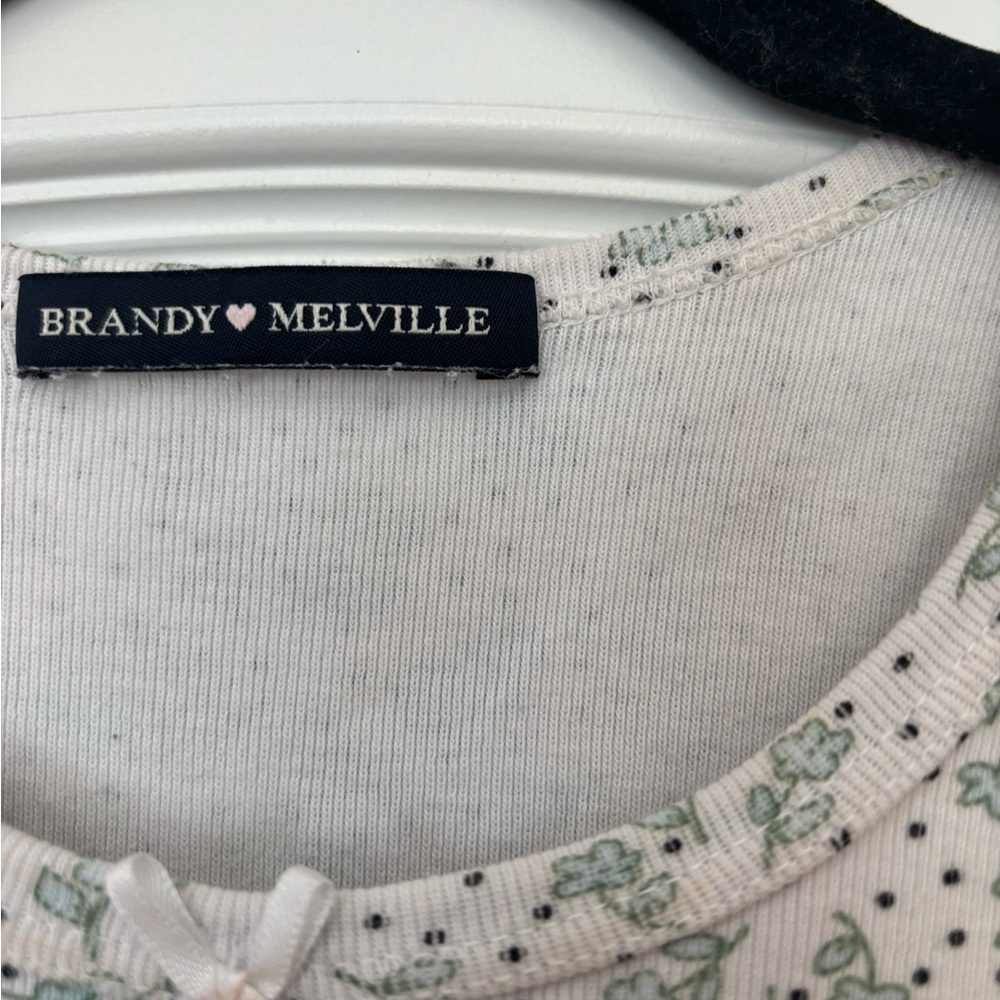 Brandy Melville Cream and Green Patterned Top